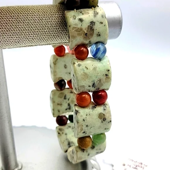 Mix Gem & Indian Opal 345 Cts Natural Gemstone Stretchable Bracelet Beaded Beads - Picture 3 of 7